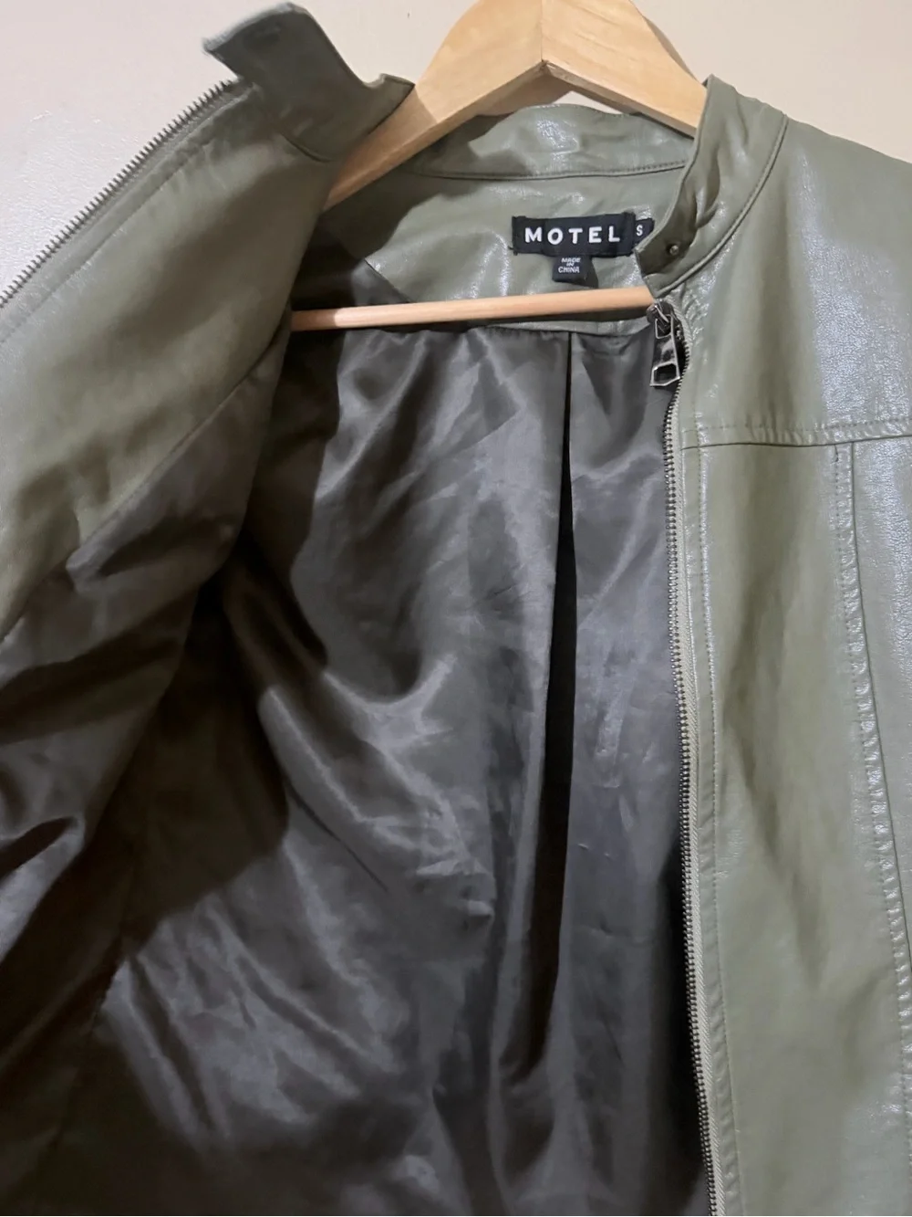 Motel Rocks Olive Green Faux Leather Jacket - Picture 3 of 12